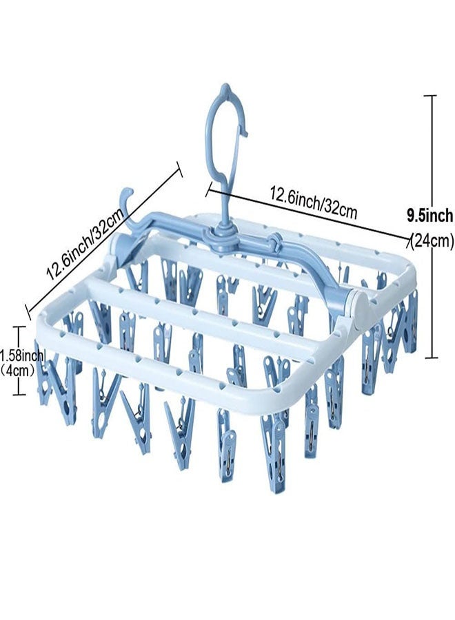 HOMESTAR Foldable Clip Hangers, Hanger with 32 Drying Clips, Plastic Laundry Clip, Round Clothes Hanger Organizer, 360° Rotatable Drying Rack for Socks, Lingerie, Towels and Other Small Objects, Blue - Image 3