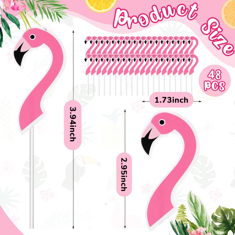Marspark 48 Pieces Flamingo Cupcake Toppers Picks Cake Decorations Flamingo Cake Topper for Baby Shower Birthday Party Flamingo Theme Party - Image 2