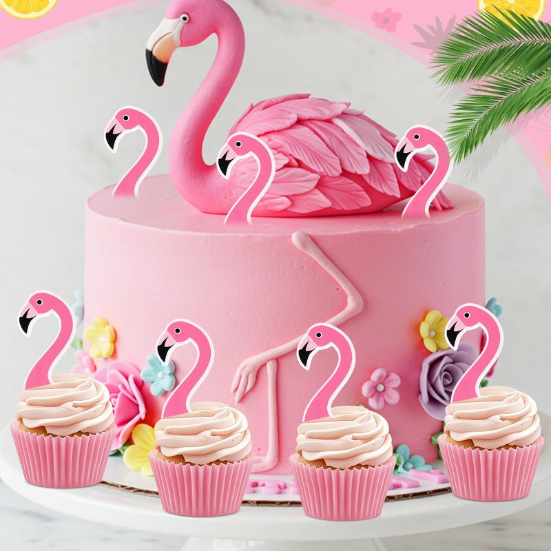 Marspark 48 Pieces Flamingo Cupcake Toppers Picks Cake Decorations Flamingo Cake Topper for Baby Shower Birthday Party Flamingo Theme Party - Image 3