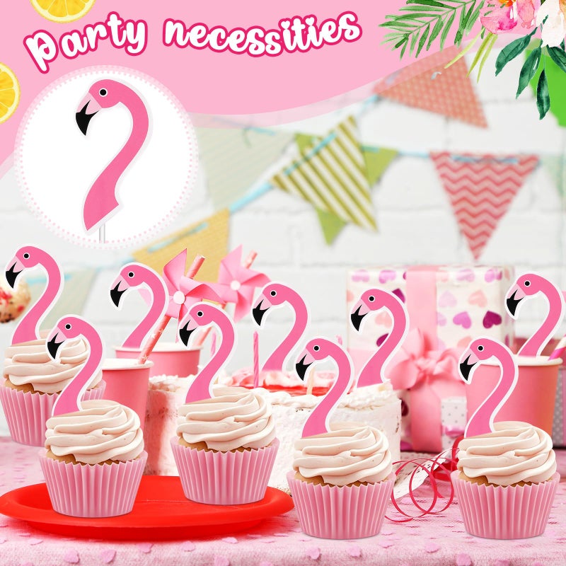 Marspark 48 Pieces Flamingo Cupcake Toppers Picks Cake Decorations Flamingo Cake Topper for Baby Shower Birthday Party Flamingo Theme Party - Image 5