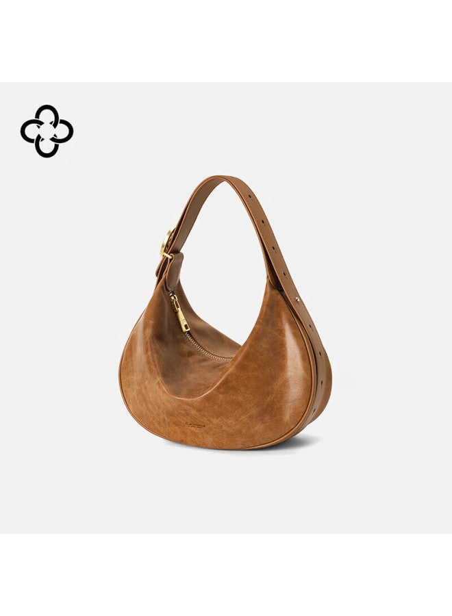 Cassile Women's Handbag, Top-layer Cowhide, Crescent Moon Design, Underarm Crossbody Bag, Birthday And New Year Gift For Wife, Practical Present - Image 1