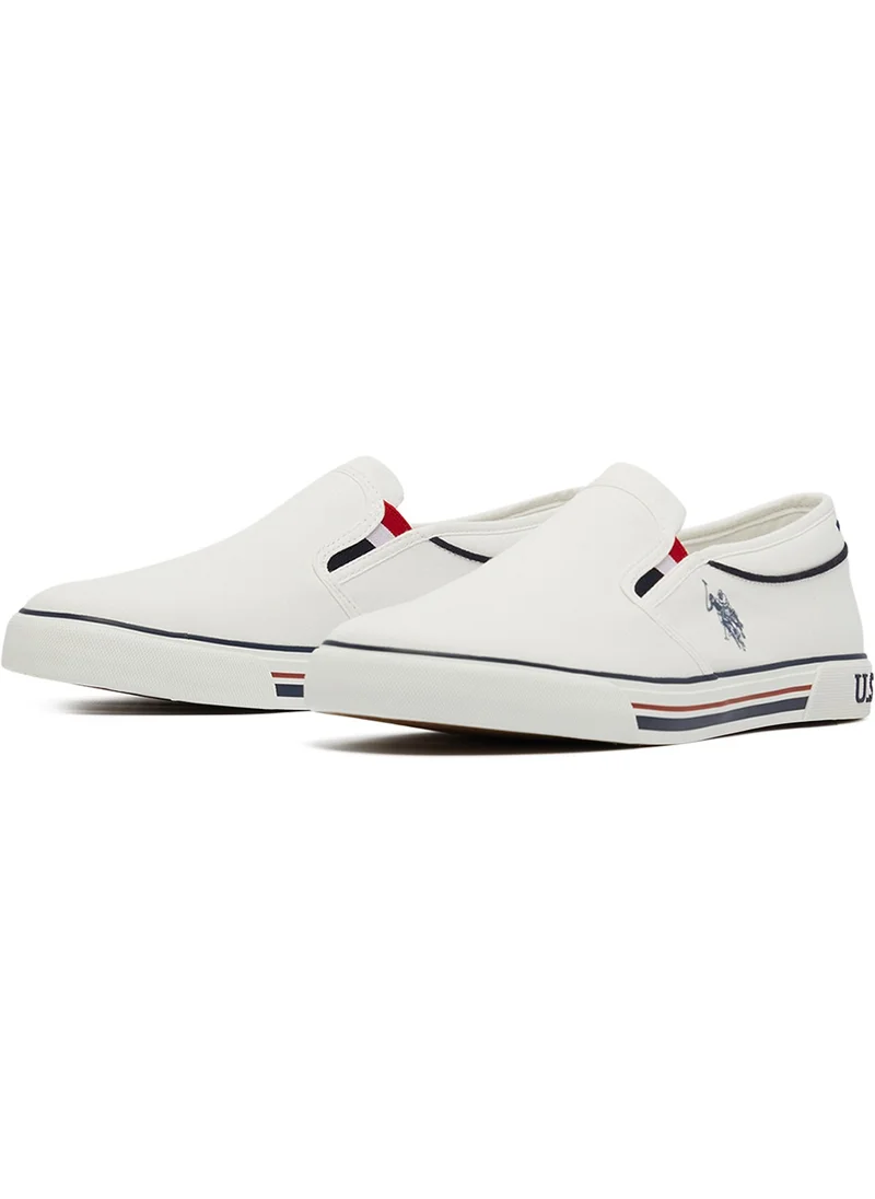 يو اس بولو اسن Men's White Low-Top Sneakers - Lightweight Slip-On Design