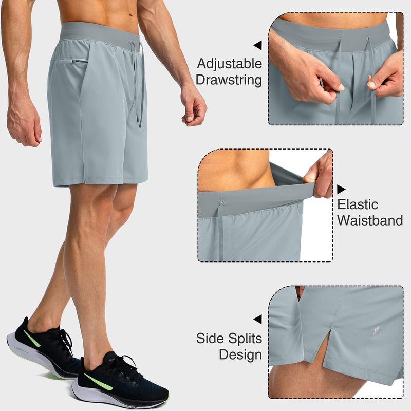 Soothfeel Men's Running Shorts with Zipper Pockets 7 Inch Lightweight Quick Dry Gym Athletic Workout Shorts for Men (Light Grey2, L) - Image 4