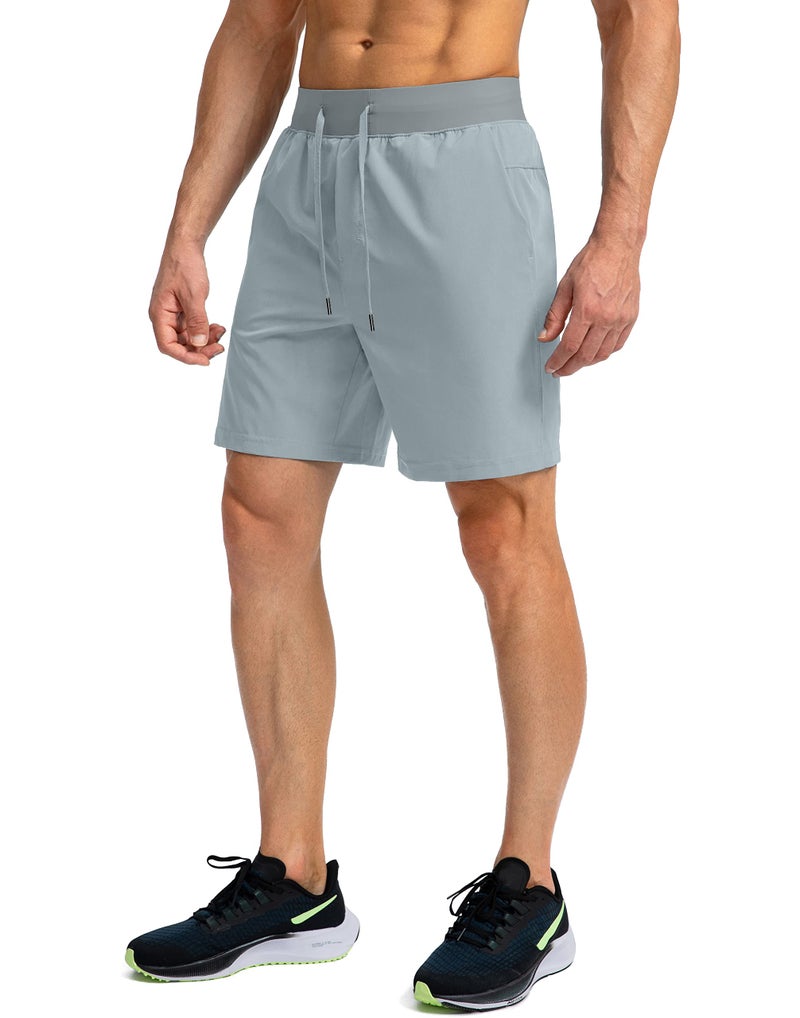 Soothfeel Men's Running Shorts with Zipper Pockets 7 Inch Lightweight Quick Dry Gym Athletic Workout Shorts for Men (Light Grey2, L) - Image 2