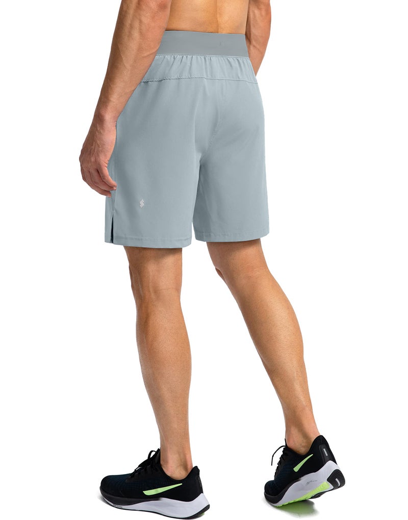 Soothfeel Men's Running Shorts with Zipper Pockets 7 Inch Lightweight Quick Dry Gym Athletic Workout Shorts for Men (Light Grey2, L) - Image 3