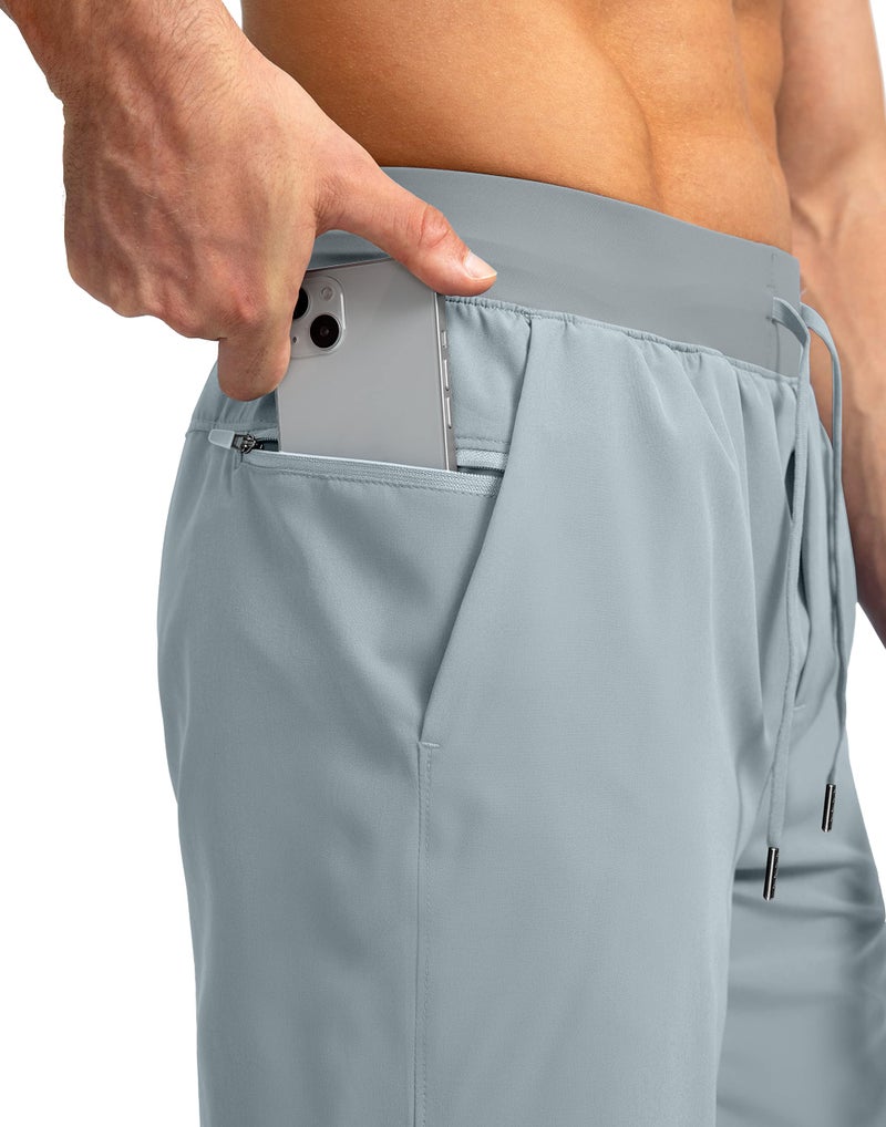 Soothfeel Men's Running Shorts with Zipper Pockets 7 Inch Lightweight Quick Dry Gym Athletic Workout Shorts for Men (Light Grey2, L) - Image 5
