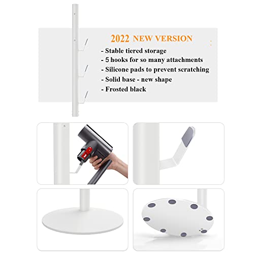 XIGOO Freestanding Vacuum Stand Holder Compatible with V15 Detect, V11 V10 V8 V7 V6 Cordless Vacuum Cleaners, Floor Docking Station Metal Organizer Bracket with 5 Hooks, White - Image 4