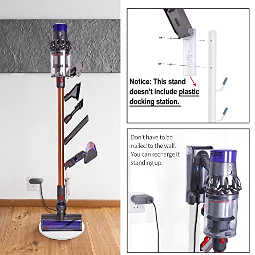 XIGOO Freestanding Vacuum Stand Holder Compatible with V15 Detect, V11 V10 V8 V7 V6 Cordless Vacuum Cleaners, Floor Docking Station Metal Organizer Bracket with 5 Hooks, White - Image 3
