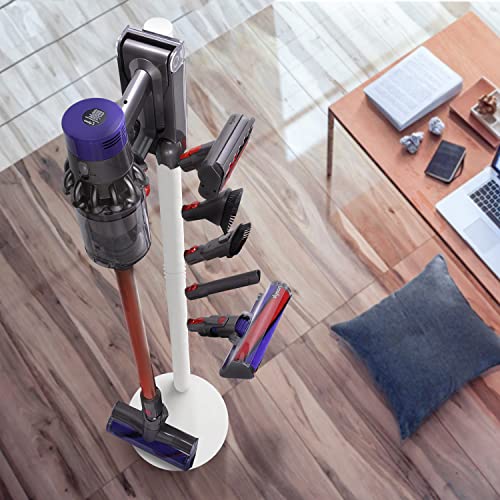 XIGOO Freestanding Vacuum Stand Holder Compatible with V15 Detect, V11 V10 V8 V7 V6 Cordless Vacuum Cleaners, Floor Docking Station Metal Organizer Bracket with 5 Hooks, White - Image 5