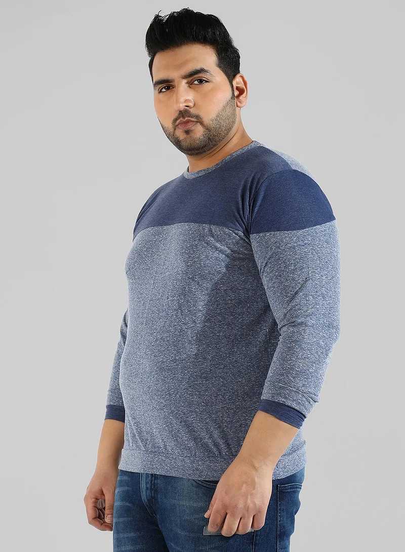 Instafab Plus Men's Blue Colourblocked Regular Fit  Casual T-Shirt