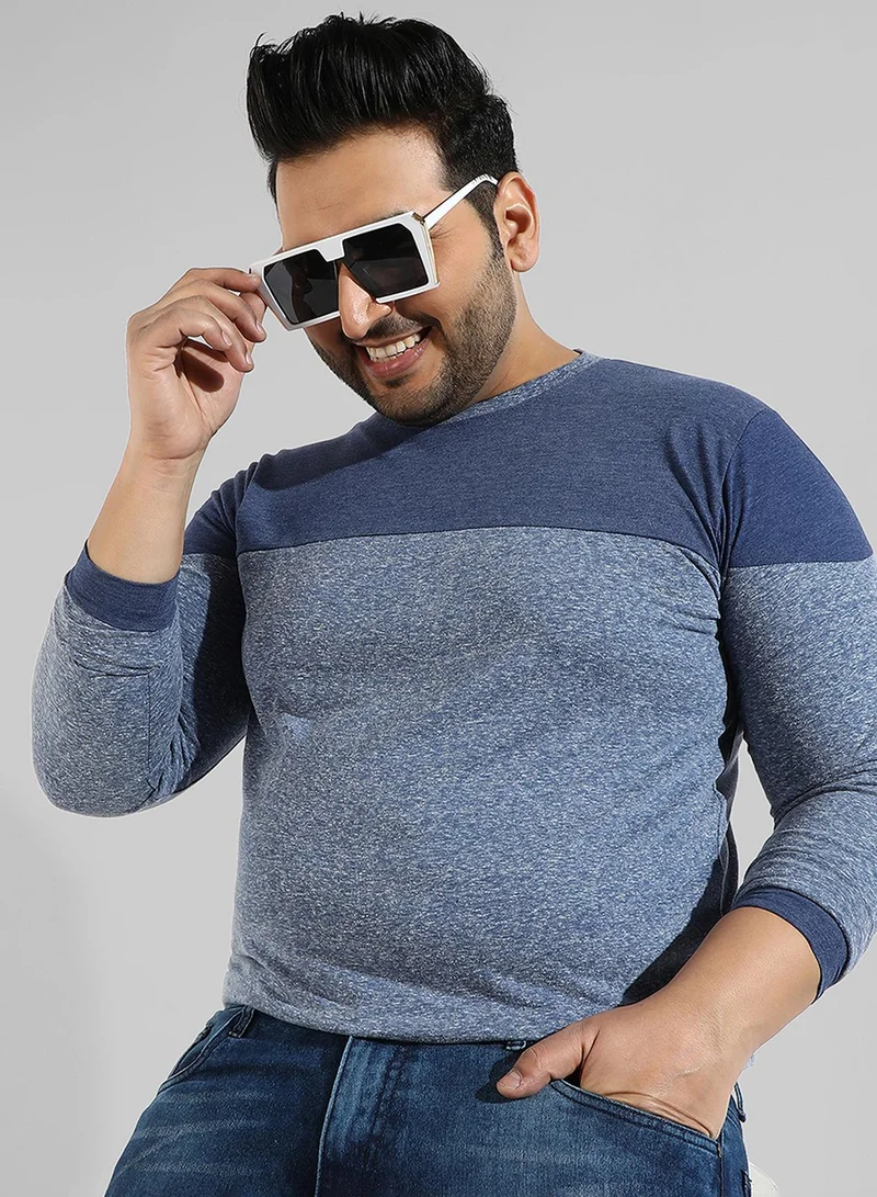 Instafab Plus Men's Blue Colourblocked Regular Fit  Casual T-Shirt