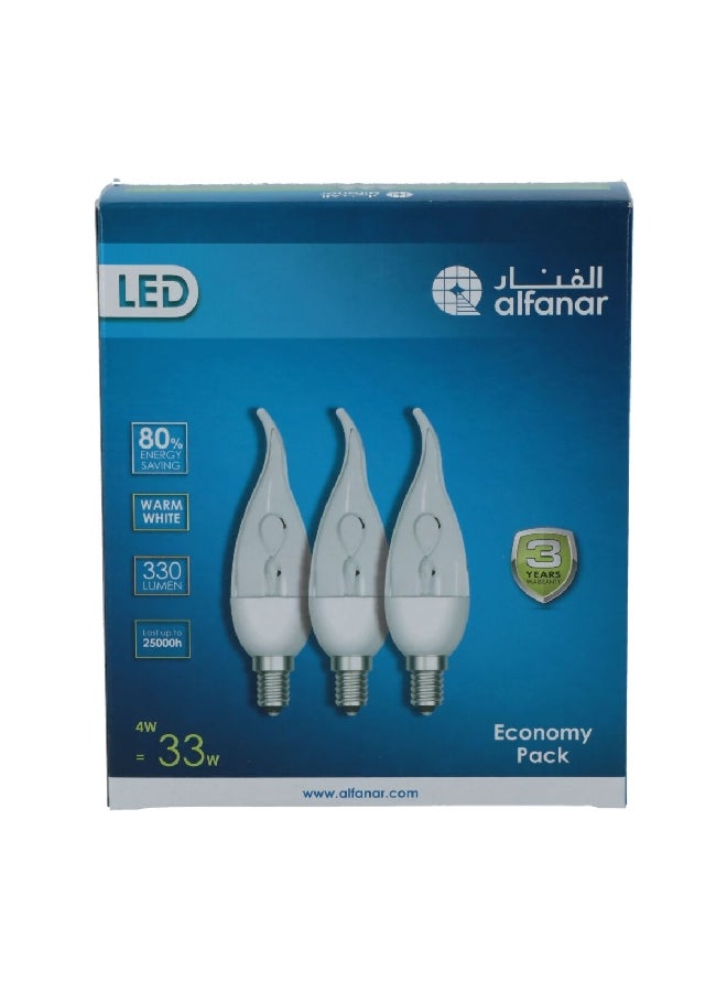 الفنار طقم لمبات ليد 3 قطع اي 14 موفرة للطاقة 4 واط أبيض دافئ  15.6 x 13.2 x 5 سم LED-CL4WW-PR - Image 1