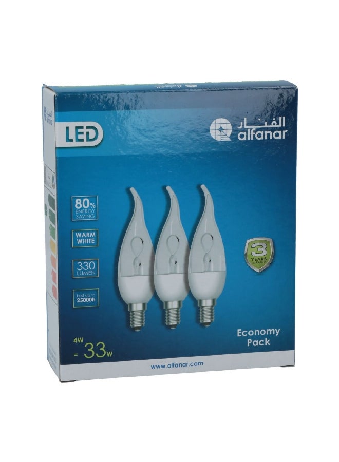 الفنار طقم لمبات ليد 3 قطع اي 14 موفرة للطاقة 4 واط أبيض دافئ  15.6 x 13.2 x 5 سم LED-CL4WW-PR - Image 3