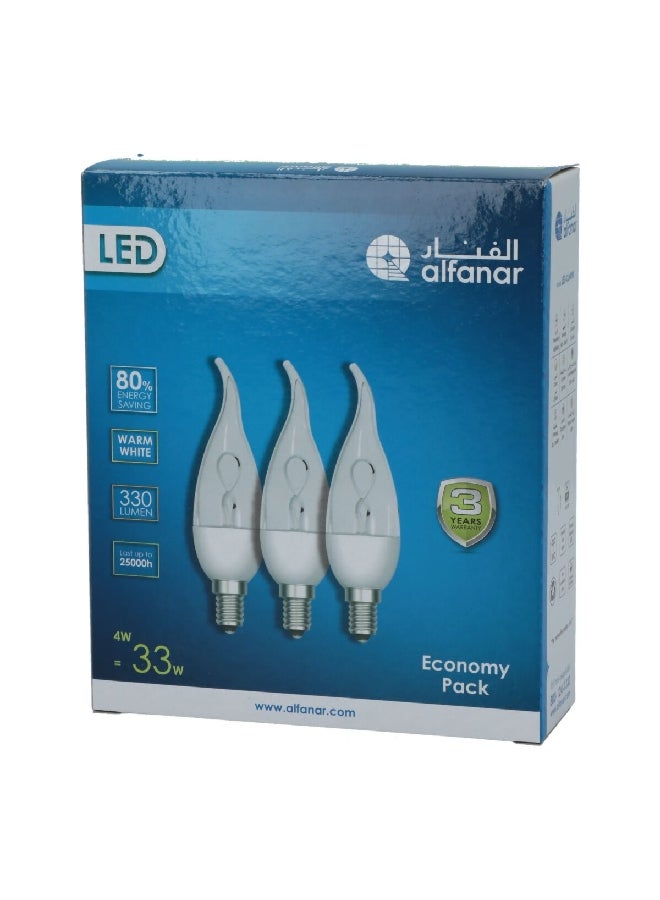 الفنار طقم لمبات ليد 3 قطع اي 14 موفرة للطاقة 4 واط أبيض دافئ  15.6 x 13.2 x 5 سم LED-CL4WW-PR - Image 2