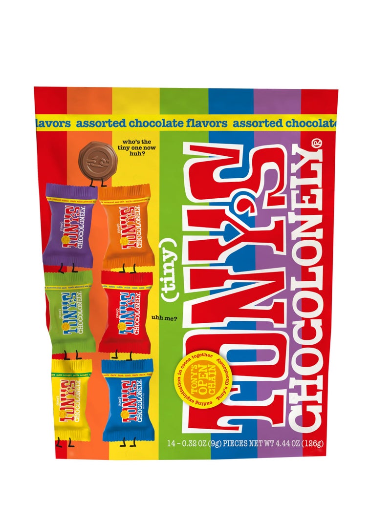 Tony’s Chocolonely Assorted Chocolate Candy Pieces, Belgian Milk & Dark Chocolate, Caramel Sea Salt, Almond Sea Salt, Honey Almond Nougat, Pretzel Toffee, Made From Quality Fairtrade Cocoa, 4.44 Oz - Image 1
