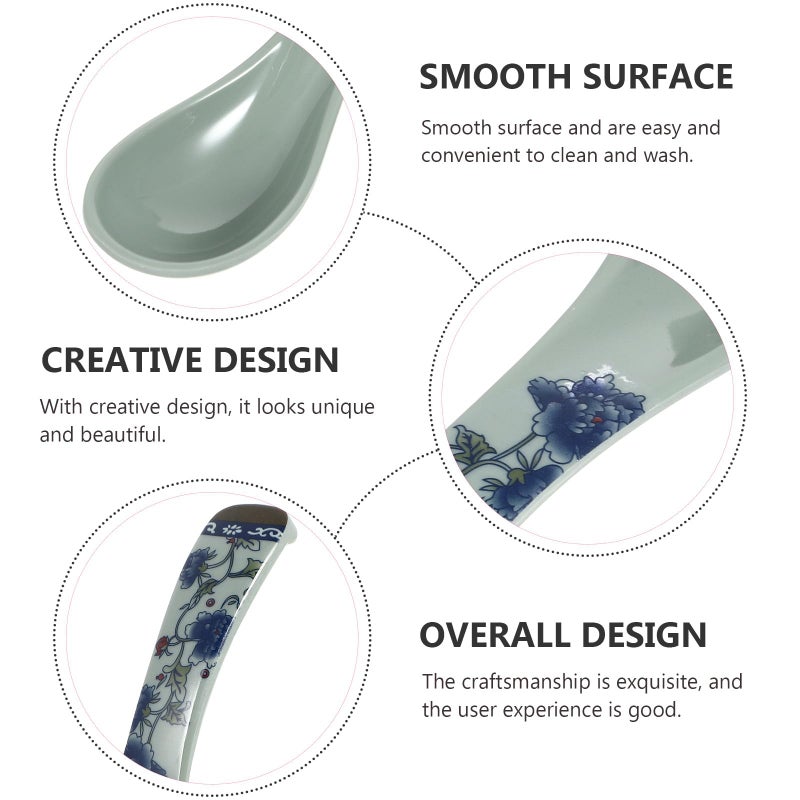 Blue Floral Ceramic Soup Spoons Set of 6 Porcelain Porridge Spoons Durable Flatware for Daily Dining - Image 4