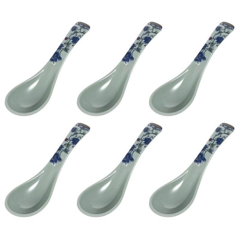 Blue Floral Ceramic Soup Spoons Set of 6 Porcelain Porridge Spoons Durable Flatware for Daily Dining - Image 2