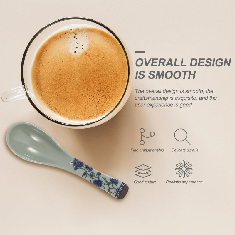 Blue Floral Ceramic Soup Spoons Set of 6 Porcelain Porridge Spoons Durable Flatware for Daily Dining - Image 5