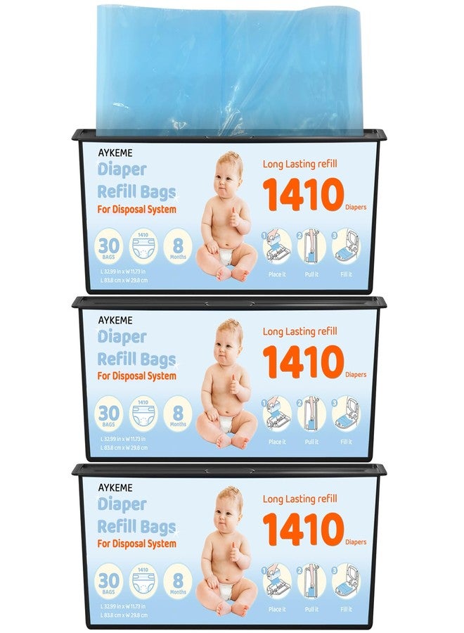 AYKEME 90 Bags Diaper Pail Refills Bags Compatible with Genie Easy Roll Signature & Platinum Diaper Pails | 7-Layer OdorLock Technology | Up to 10 Months Use,3 Pack - Image 1