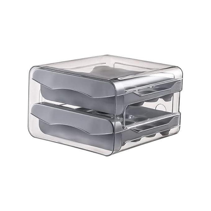 Home-Cloud HomeCloud Plastic 32 Grid Large Capacity Drawer Type Egg Holder/Egg Tray/Household Egg Fresh Storage Box/Multi-Layer Chicken Egg Storage Container (Grey_32 grid) - Image 2