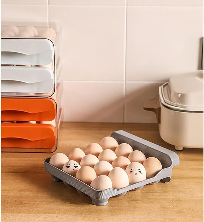 Home-Cloud HomeCloud Plastic 32 Grid Large Capacity Drawer Type Egg Holder/Egg Tray/Household Egg Fresh Storage Box/Multi-Layer Chicken Egg Storage Container (Grey_32 grid) - Image 1