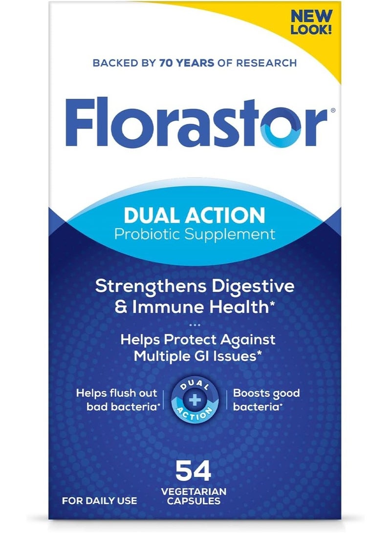 Florastor بروبيوتيك لصحة الجهاز الهضمي والمناعة، 54 كبسولة، بروبيوتيك للنساء والرجال، عمل مزدوج يساعد على طرد البكتيريا الضارة ويعزز الجيدة مع سلالة سكاروميسيس بولاردي الفريدة لدينا - Image 1