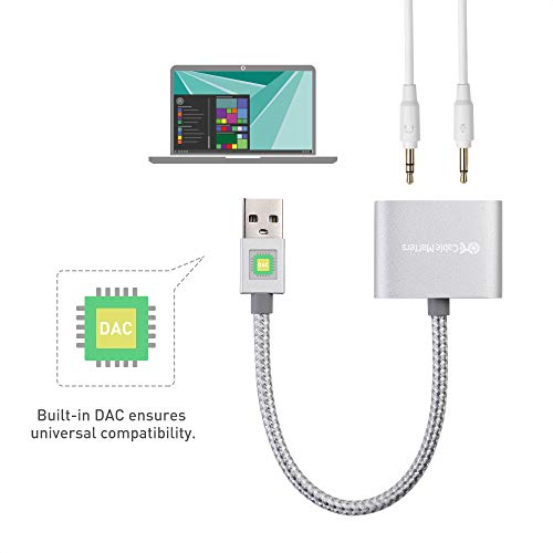 Cable Matters Premium Braided USB Audio Adapter Sound Card with 3.5mm Headphone and Microphone Jack for Laptop - Image 2