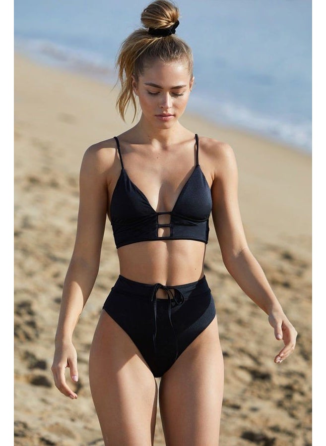 Angelsin Black Yüksel Waist Stylish Bikini Set 