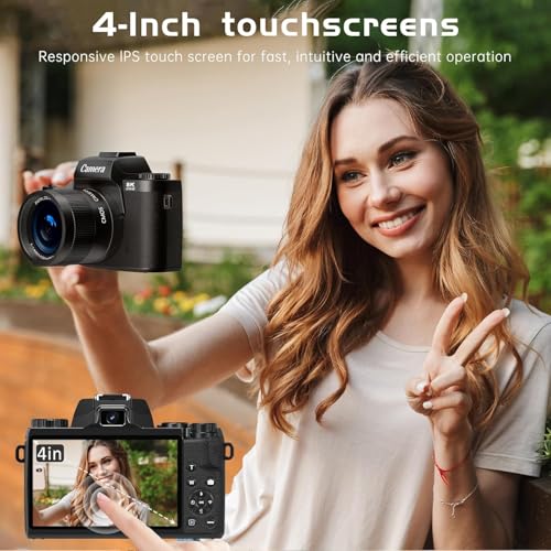 Gavonde 8K Digital Camera for Photography, WiFi & Dual-Lens Vlogging Camera for YouTube with 4" Touch Screen, 64MP Vlog Cameras 16X Digital Zoom with 3000mAh Battery, 32GB TF Card & Lens Hood(Black) - Image 2