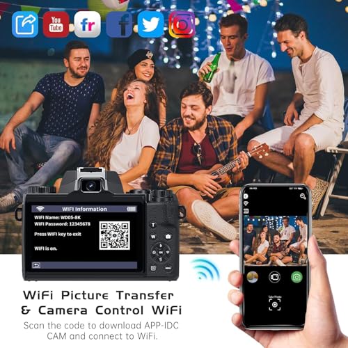Gavonde 8K Digital Camera for Photography, WiFi & Dual-Lens Vlogging Camera for YouTube with 4" Touch Screen, 64MP Vlog Cameras 16X Digital Zoom with 3000mAh Battery, 32GB TF Card & Lens Hood(Black) - Image 3