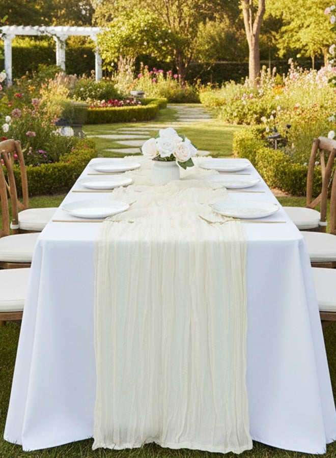 Cheesecloth Table Runner, Translucent Table Cloth, Boho Wedding Decor for Wedding Reception Bridal Shower Birthday, 90*400 CM - Image 1