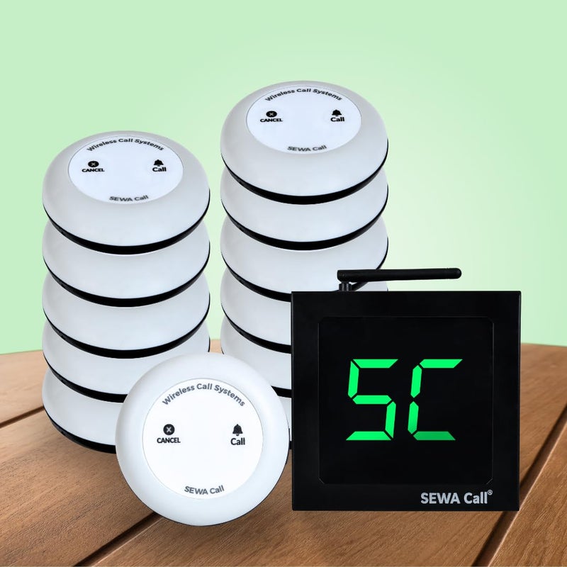 SEWACall Wireless Call Bell System for Restaurant Offices Doctors Hospitals Waiter Call Systems Office Boy Call Bell100 PlugPlay 12 Call ons and 1 Display - Image 1