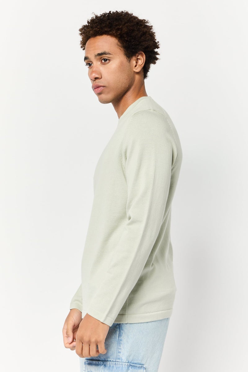Celio Men Crew Neck Long Sleeve Solid Sweater, Sage Green - Image 3