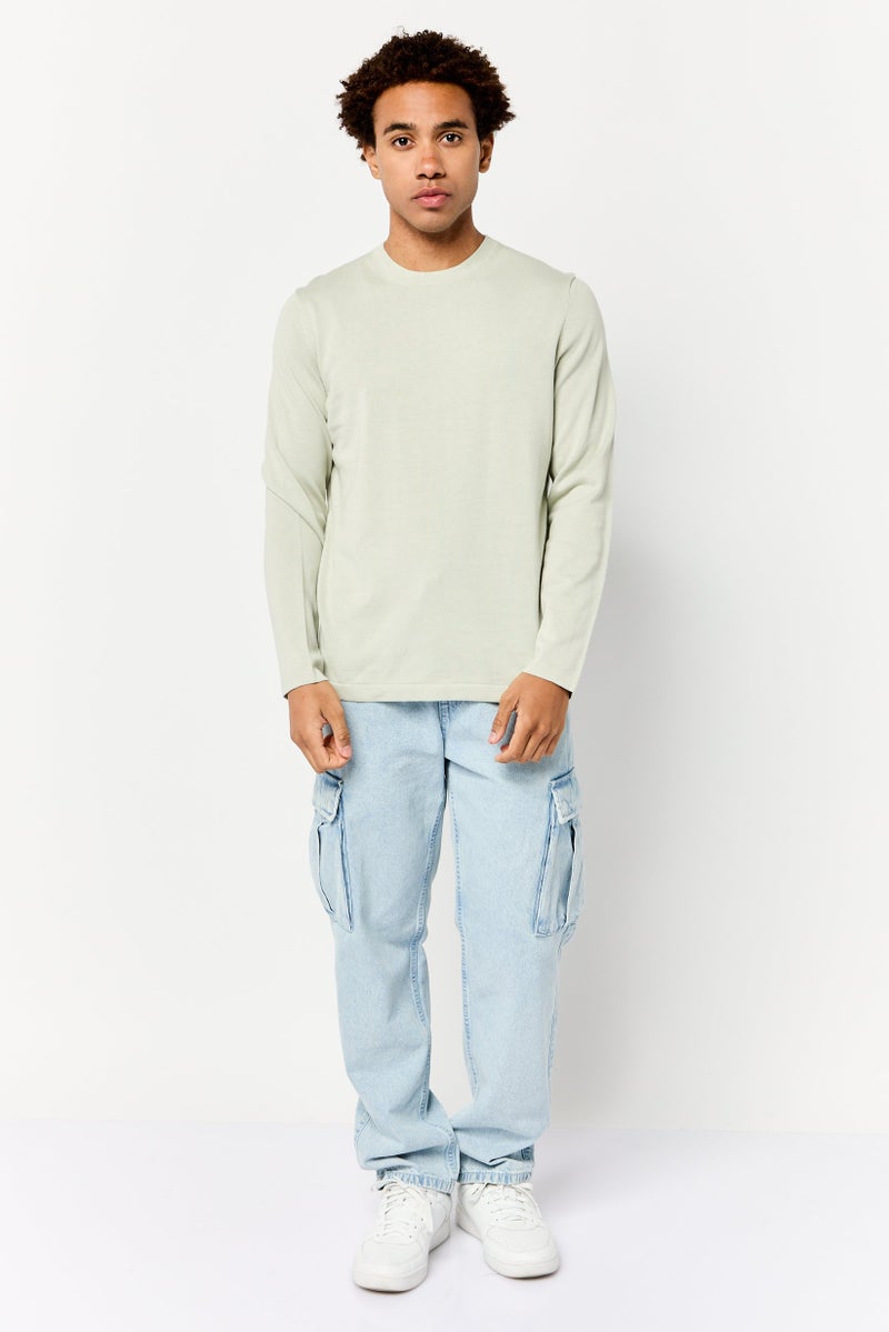 Celio Men Crew Neck Long Sleeve Solid Sweater, Sage Green - Image 2