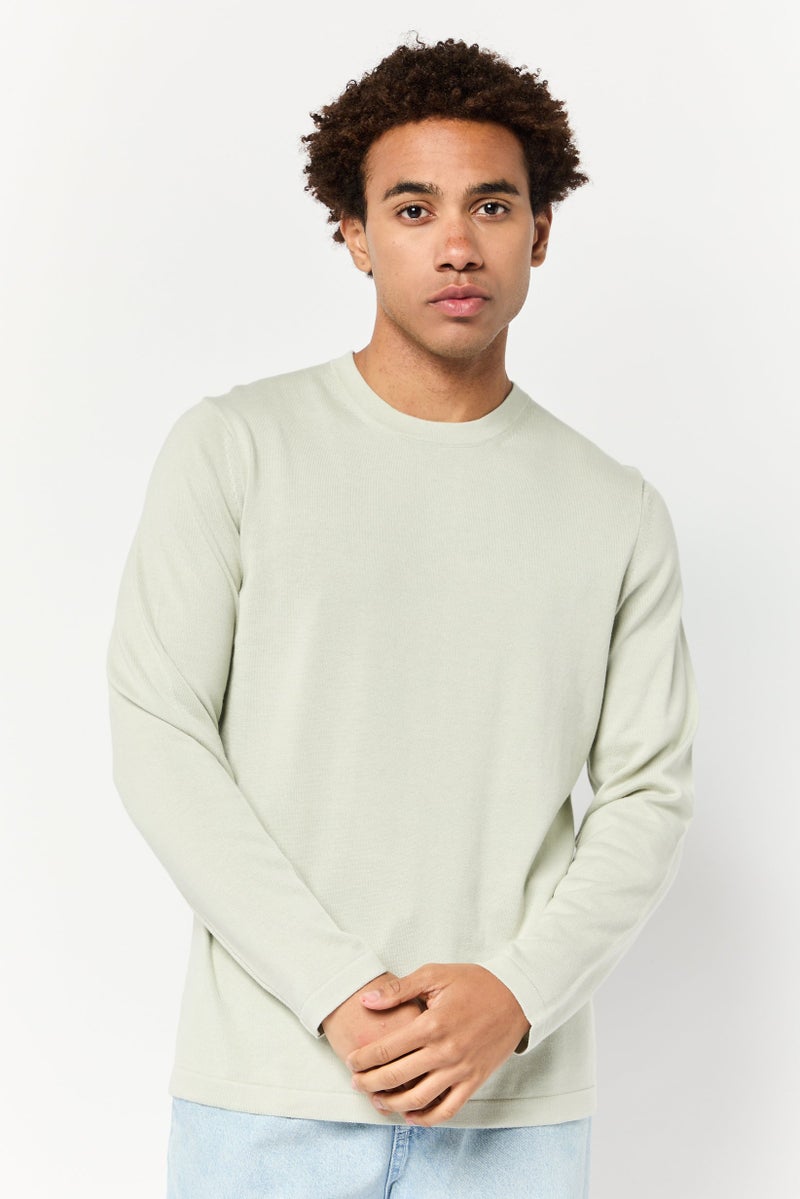 Celio Men Crew Neck Long Sleeve Solid Sweater, Sage Green - Image 1