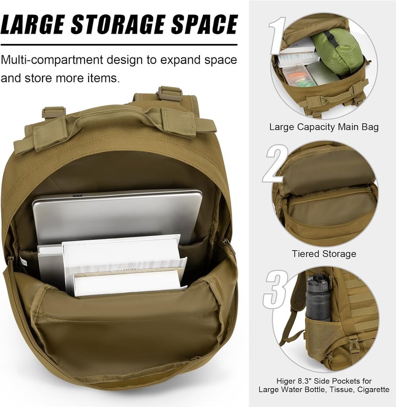 Jueachy Tactical Backpack for Men Hiking Day Pack Molle Military Rucksack Waterproof 30L EDC Bag with USA Flag Patch - Image 5