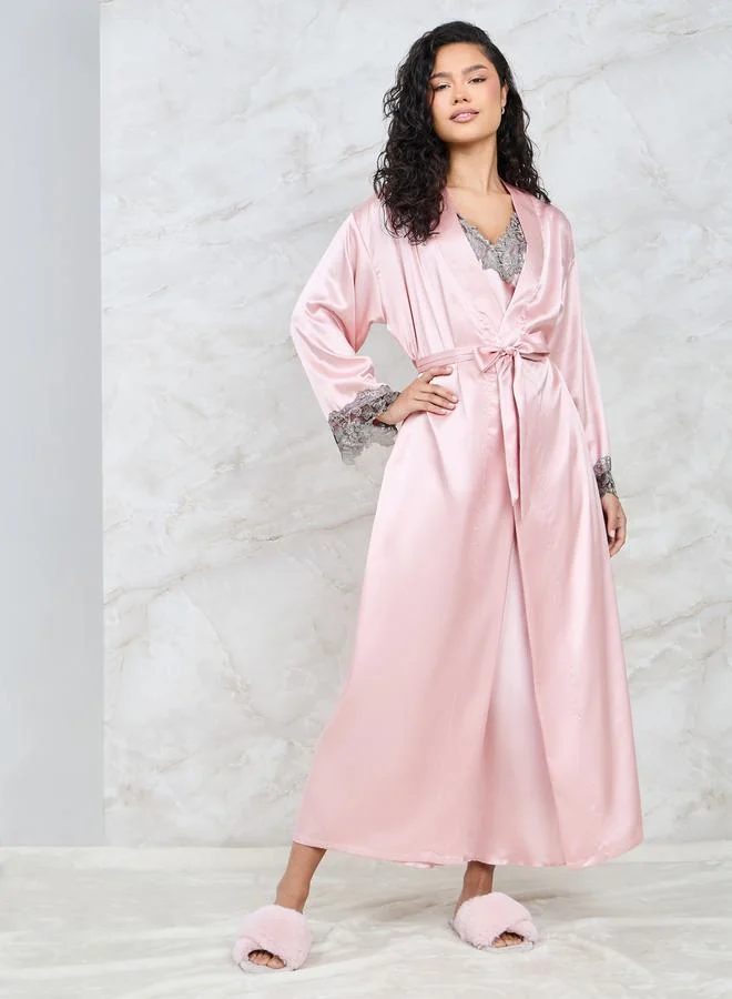 ستايلي Pack of 2 - Embroidered Trim Maxi Slip Dress & Robe
