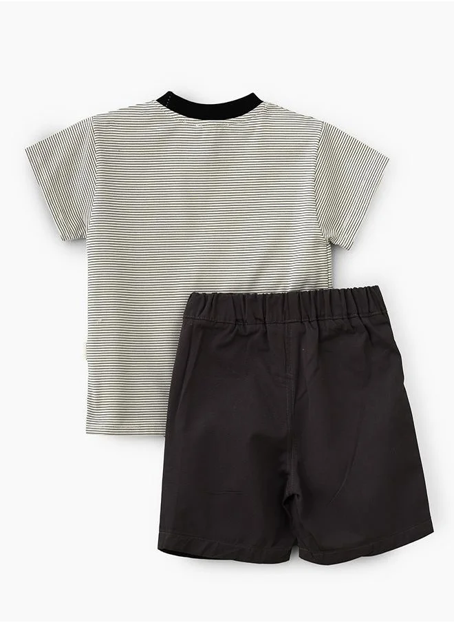 بيبي كلو Striped Bear Graphic Tee and Shorts Set