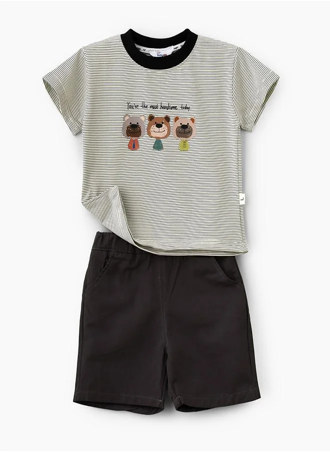 بيبي كلو Striped Bear Graphic Tee and Shorts Set