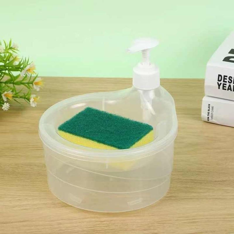 TASMAX Plastic Dish Soap Dispenser And Sponge Holder Soap Dispenser For Bathroom Dish Washing Liquid Soap Dispenser With Sponge Holder - Image 1