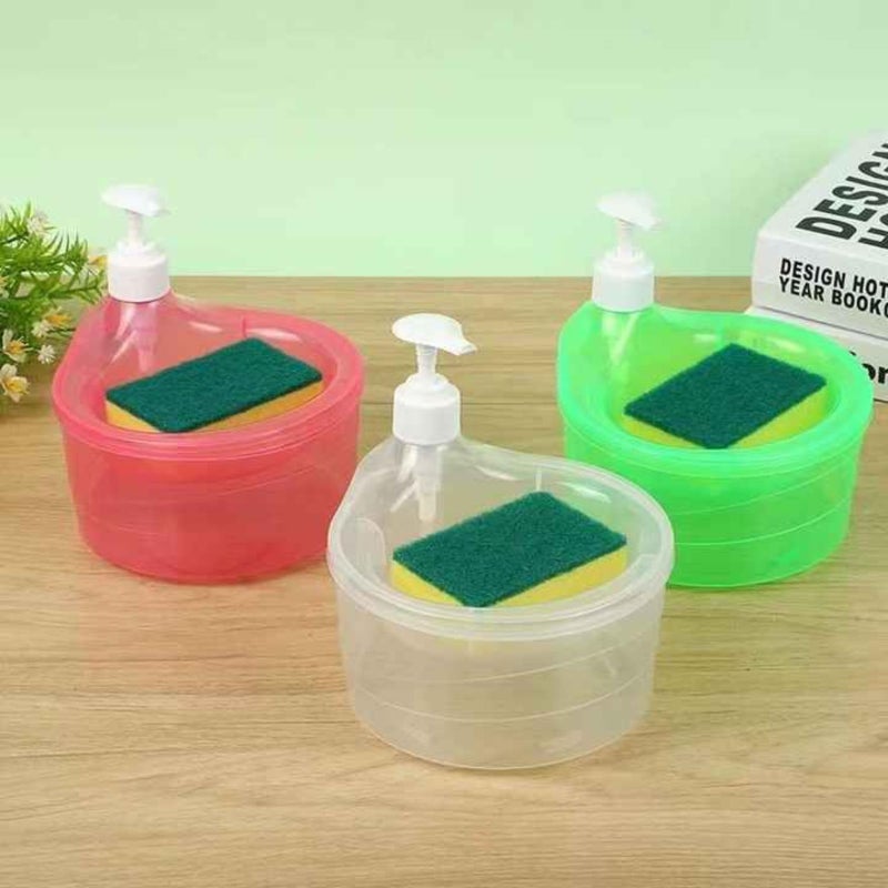 TASMAX Plastic Dish Soap Dispenser And Sponge Holder Soap Dispenser For Bathroom Dish Washing Liquid Soap Dispenser With Sponge Holder - Image 2