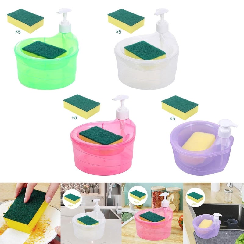 TASMAX Plastic Dish Soap Dispenser And Sponge Holder Soap Dispenser For Bathroom Dish Washing Liquid Soap Dispenser With Sponge Holder - Image 3