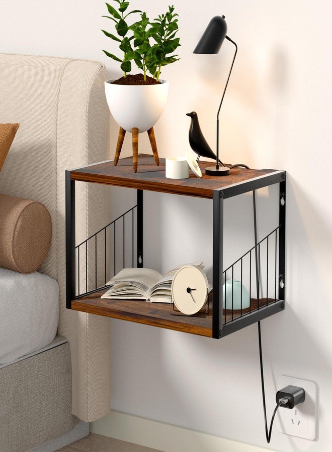 Alytree Floating Nightstand, Wood Floating Bedside Table with Cable Hole, Wall Mounted Nightstand for Bedroom, Living Room, Bathroom, Kitchen (Rustic Brown) - Image 1