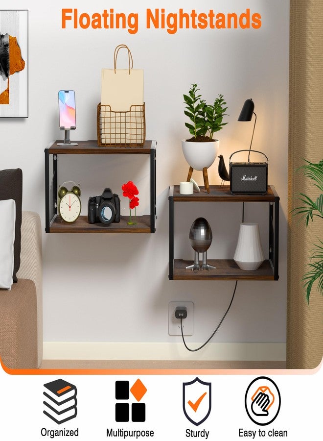 Alytree Floating Nightstand, Wood Floating Bedside Table with Cable Hole, Wall Mounted Nightstand for Bedroom, Living Room, Bathroom, Kitchen (Rustic Brown) - Image 3