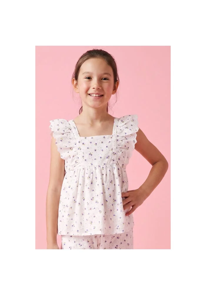 R&b Printed Top with Square Neck and Flutter Sleeves