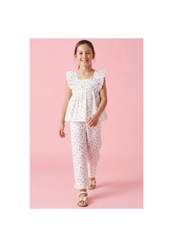 R&b Printed Top with Square Neck and Flutter Sleeves