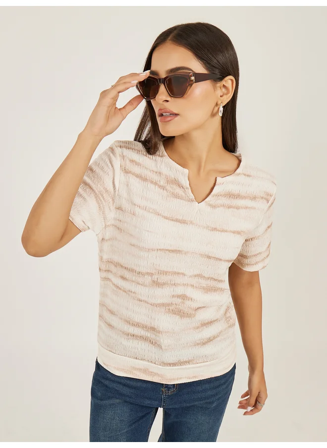 ستايلي Styli Textured Notch Neck Regular Fit T-Shirt