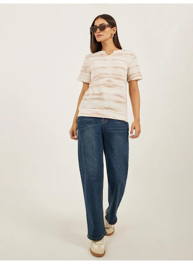 ستايلي Styli Textured Notch Neck Regular Fit T-Shirt