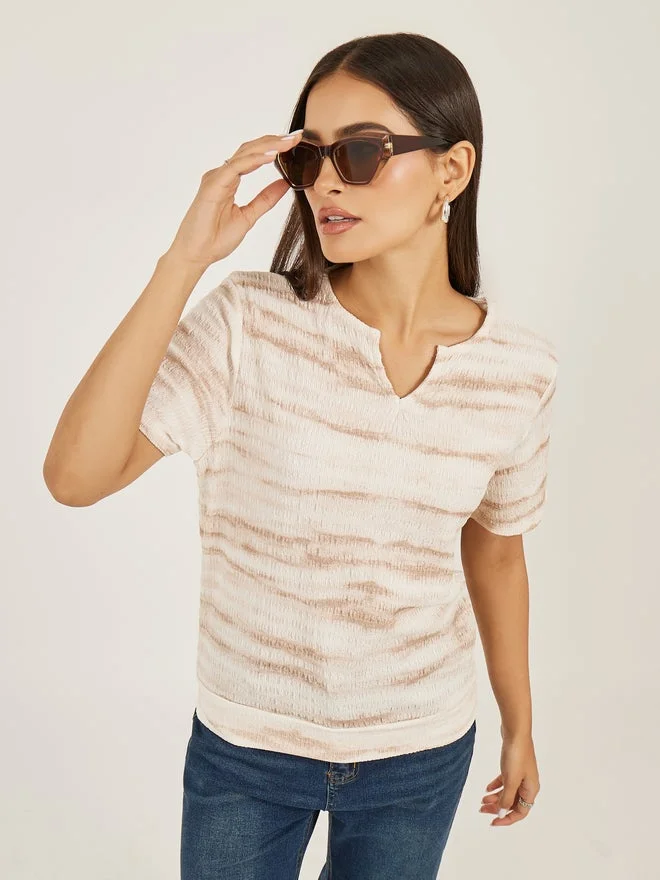 Styli Textured Notch Neck Regular Fit T-Shirt