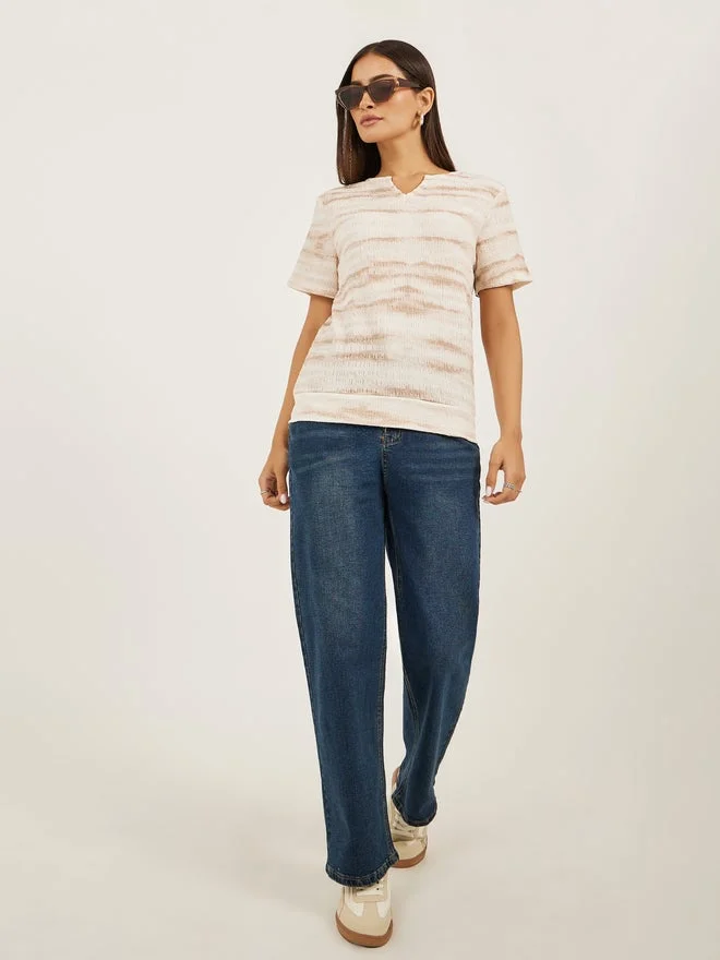 Styli Textured Notch Neck Regular Fit T-Shirt